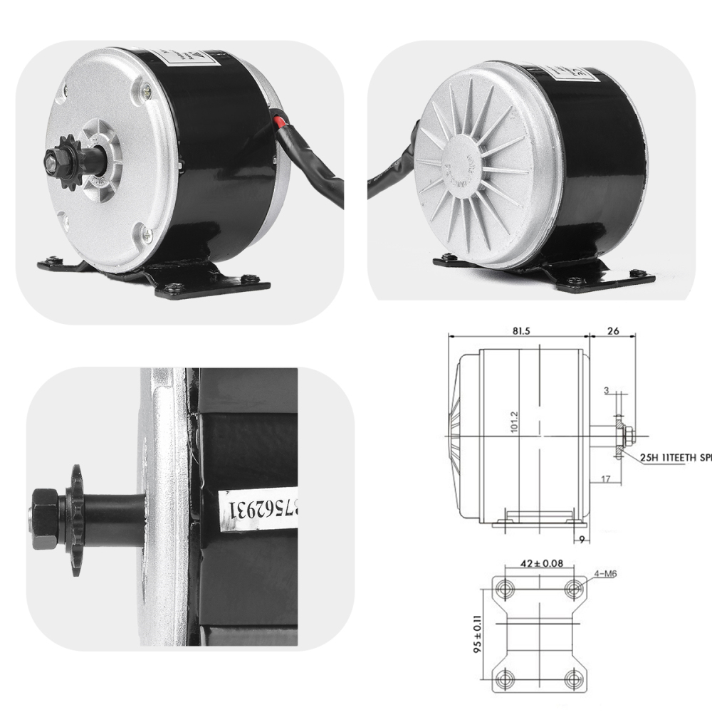 KUNRAY MY1016 Brushed Motor 24V 250W E-Bike Conversion Kit Use 25H Chain Drive with Controller Electric Scooter Mini Motorcycle Motor Go-Karting Simple Kit