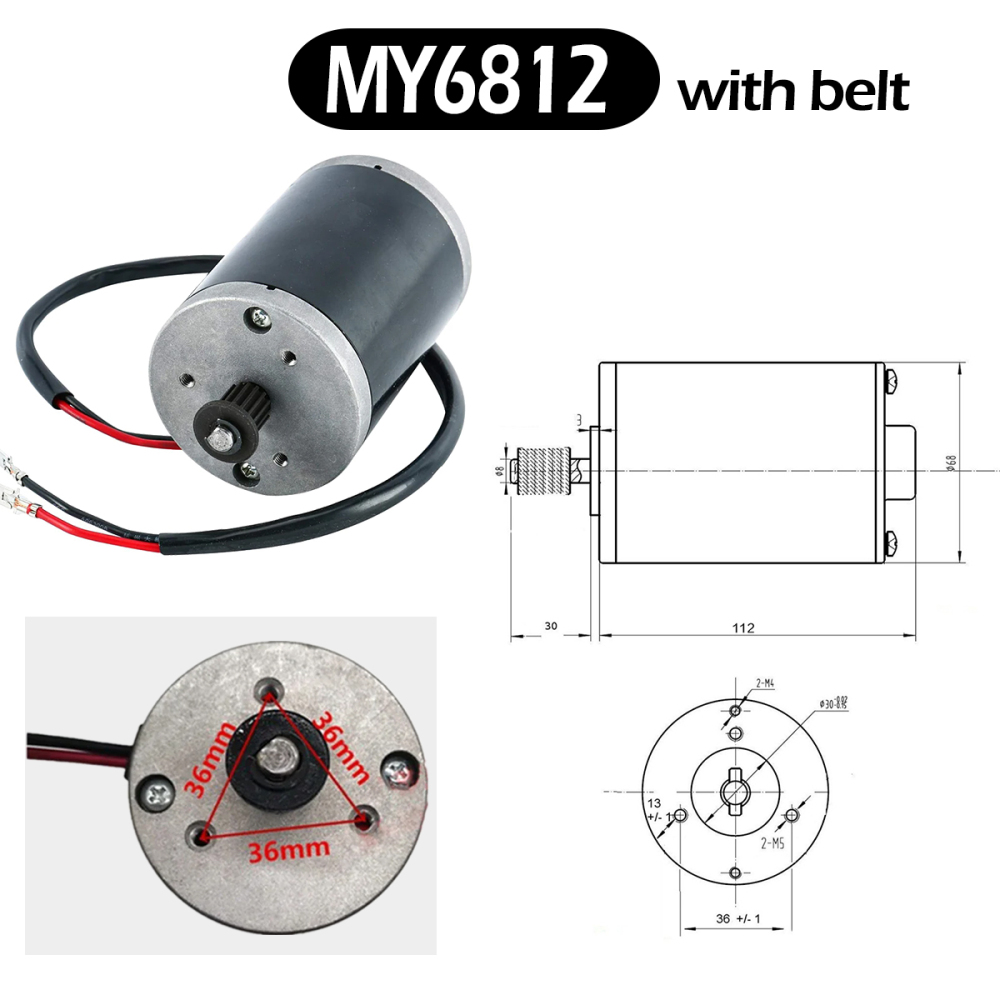 Electric Motor Brushed Motor MY6812 12V 24V 100W 150W High Speed Small Brush Motor with Belt Pulley Electric Scooter E Bike Accessory