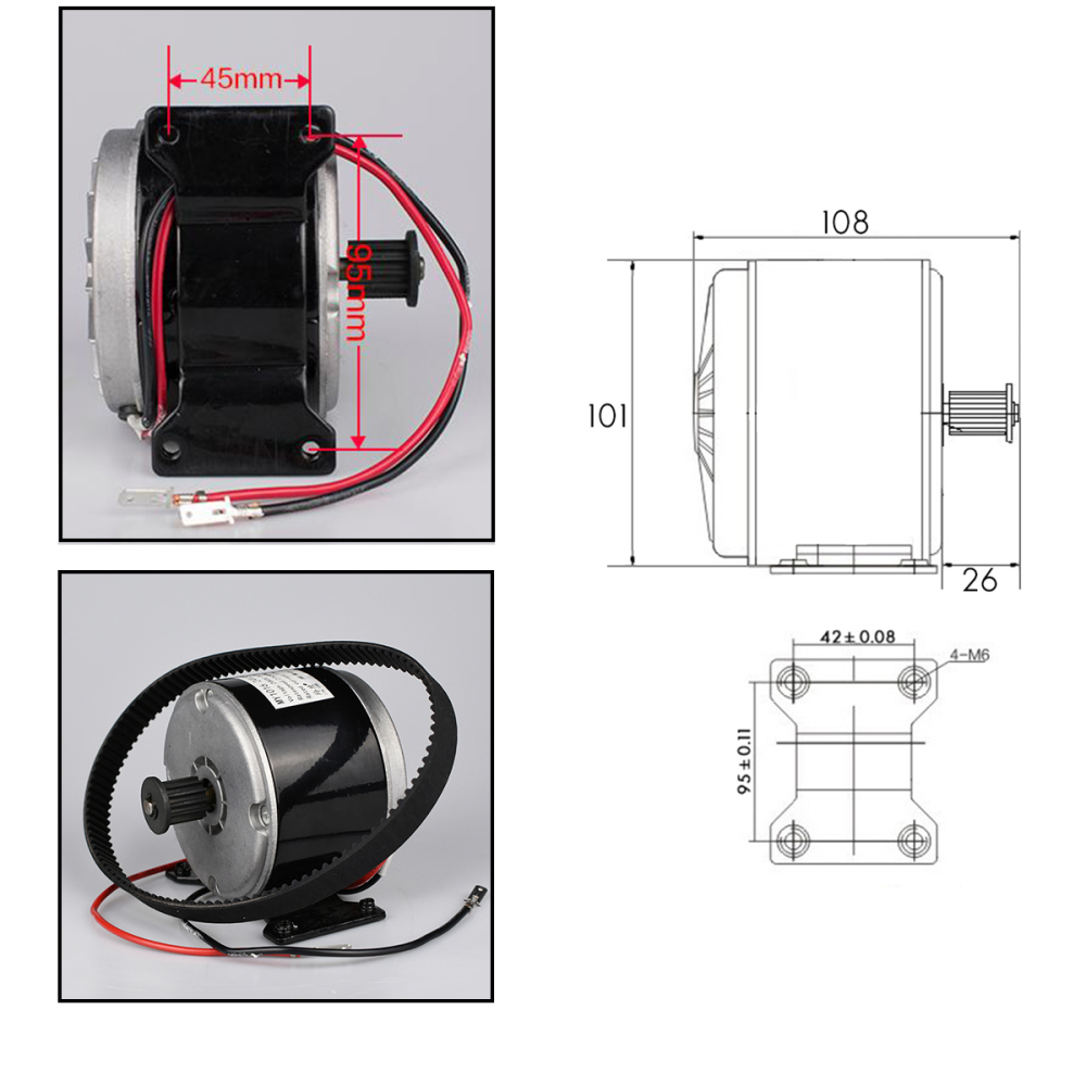 Kunray MY1016 Brushed Motor for Electric Scooter with Belt Pulley High Speed Scooter Engine for Ebike Motor Kits 24V 300W