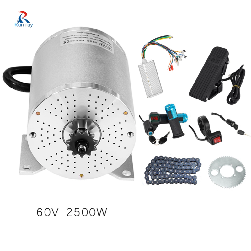 MY1020 Kunray Electric Brushless DC Motor,60V 2500W Brushless Electric Motor,45A Controller Grip for Go Kart ATV Electric Scooter Motorcycle Mid Drive Motor DIY Part