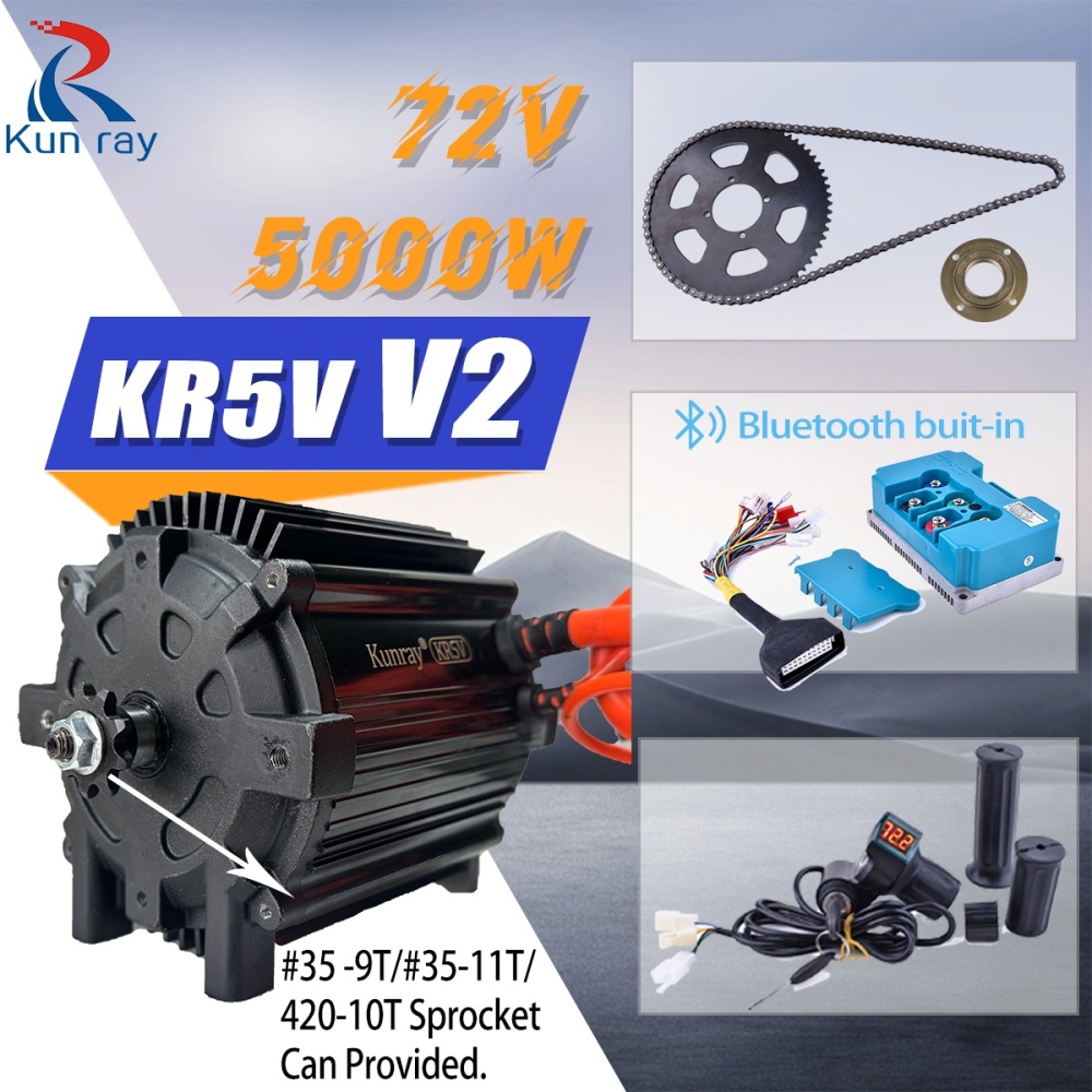Kunray KR5V V2 72V 5000W New Upgrade Electric Brushless Motor Kit For Electric Motorcycle Razor  Dirt Bike With 100A Fardriver Controller Bluetooth Built-in Half Handlebar LED Voltage Display Throttle #35 Chain Set