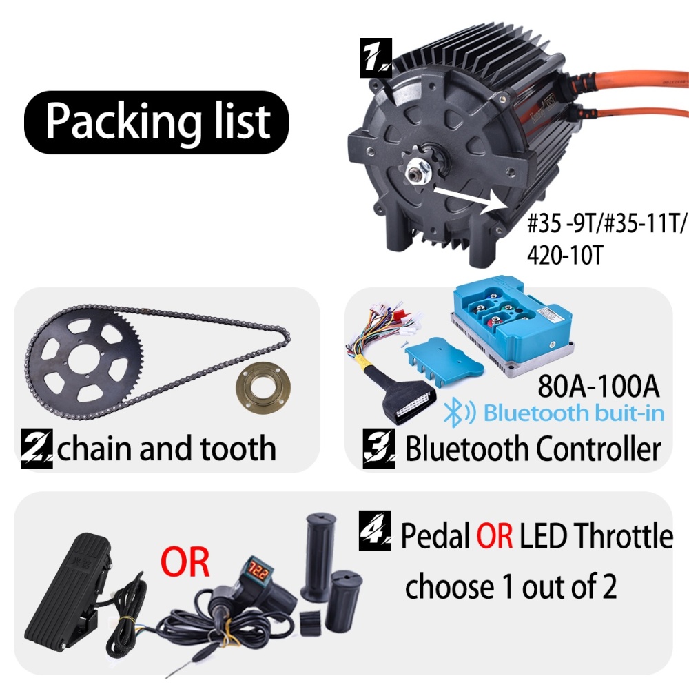 Kunray KR5V V2 72V 5000W New Upgrade Electric Brushless Motor Kit For Electric Motorcycle Razor  Dirt Bike With 100A Fardriver Controller Bluetooth Built-in Half Handlebar LED Voltage Display Throttle #35 Chain Set