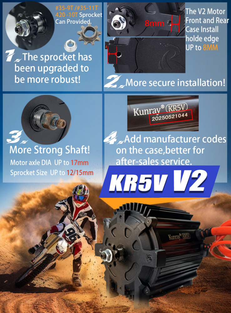 Kunray KR5V 72V 5000W Electric Brushless Motor For Electric Motorcycle Razor 100A Fardriver Controller #35 chain Set