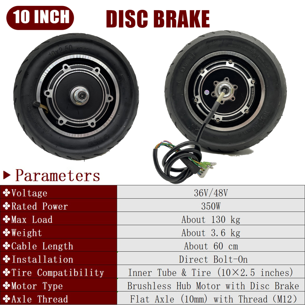 10 Inch Motor Electric Scooter 36V 48V 350W Engine Wheel For Electric Scooter Rear Driving Wheel Tire Motor Repair Disc Brake