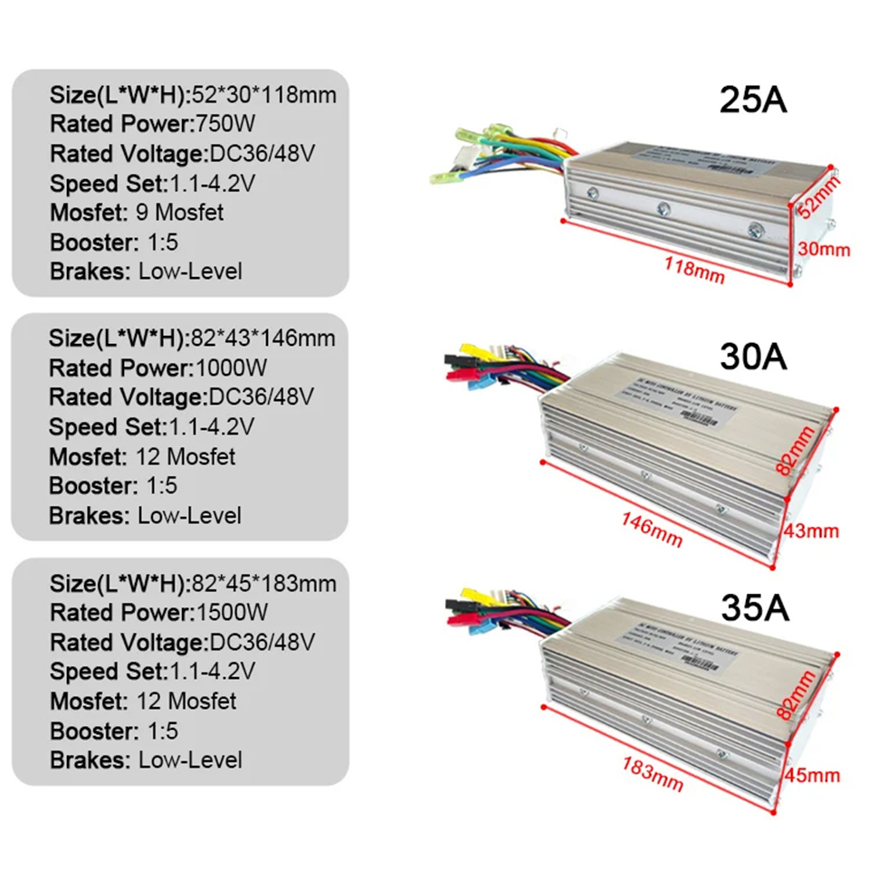 36V/48V1 5A 17A 25A 30A 35A 250W-1500W Electric Bicycle Brushless Controller for motor/electric bike/ebike/tricycle/motorcycle