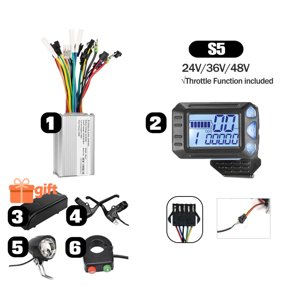 Kunray S5 GZ3 Display 24V 36V 48V 250W 350W 500W Ebike Motor Controller Kit LCD Display with Thumb Throttle Ebike Accessories
