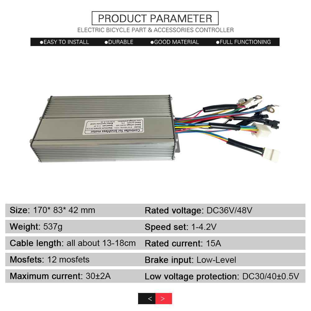 Kunteng 36V 48V KT30A/35A Ebike 1000W/1500W 12 Mosfet Sine Wave Brushless Controller with light wire for Electric Bike Conversion Kit
