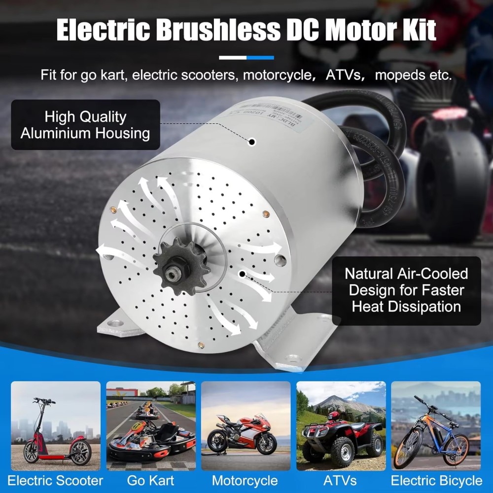 KUNRAY MY1020 48V 60V 72V 3000W 2000W 1000W Brushless Motor High Speed DC Motor for Electric Bike Scooter Go-Karts DIY