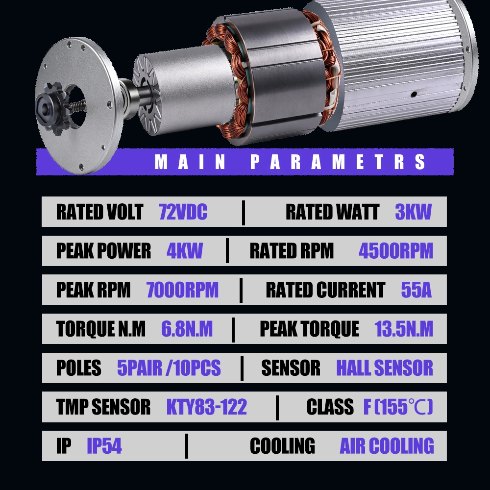 Kunray MY1030 72V 3000W Brushless Motor with Temperature Sensor Upgrade for Razor MX650 MX500 ,Electric Go-karts,E-motorcycle Builds