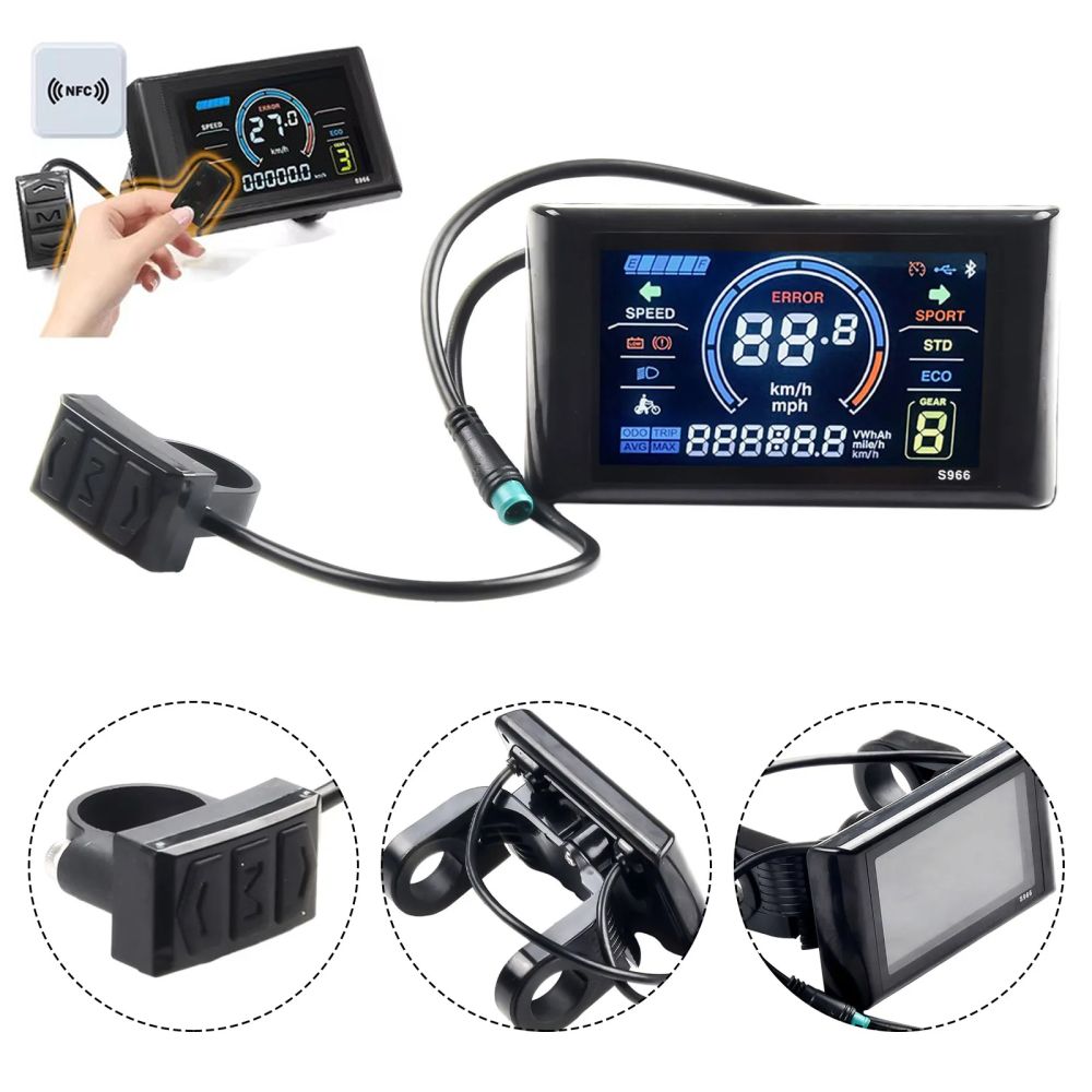Ebike Conversion Parts 36V 48V 500W Ebike Controller 15A 22A with S966 NFC Display TFT UKC1 Display Waterproof Connector