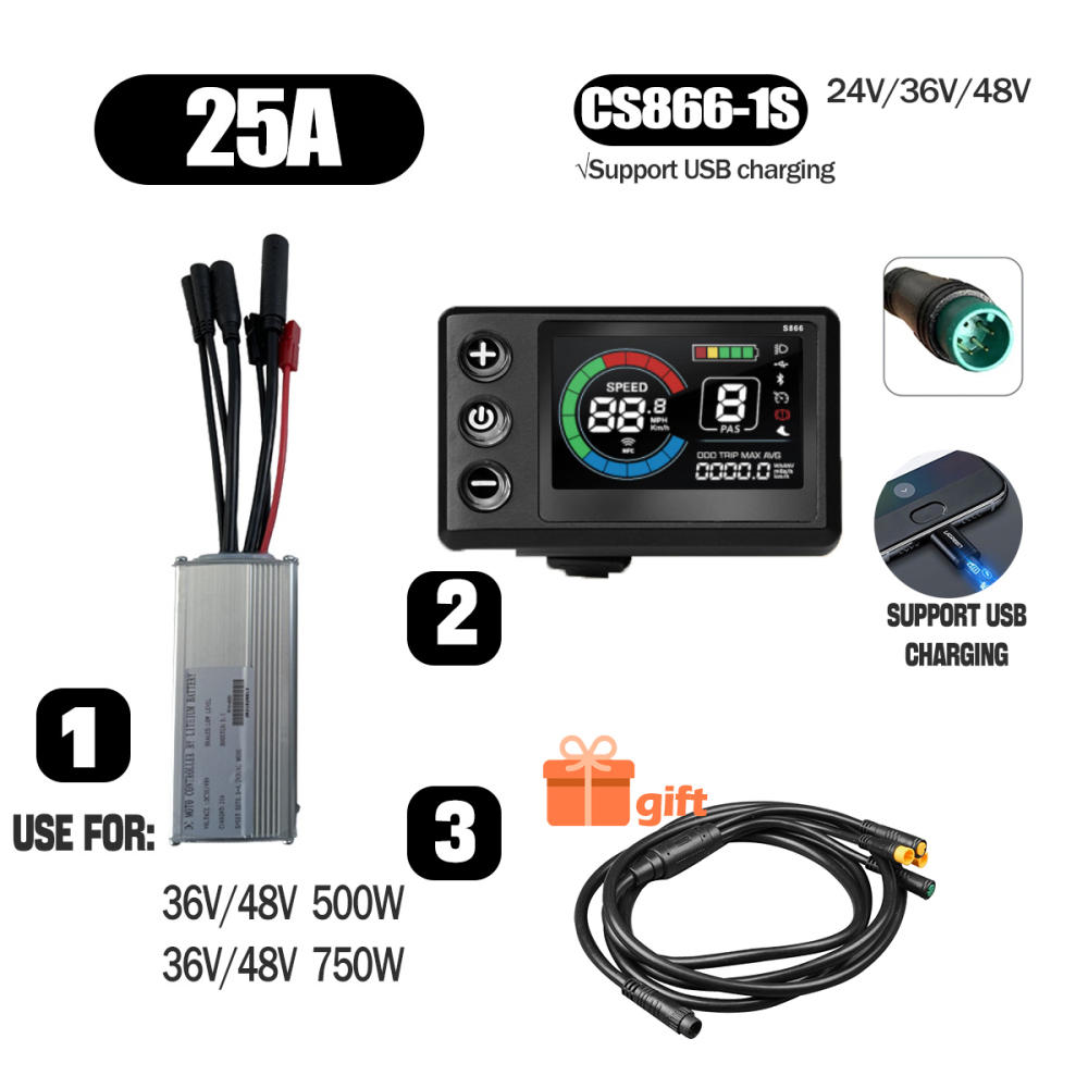 Ebike Conversion Parts 36V 48V 500W Ebike Controller 15A 22A with S966 NFC Display TFT UKC1 Display Waterproof Connector