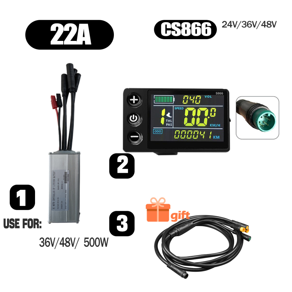 Ebike Conversion Parts 36V 48V 500W Ebike Controller 15A 22A with S966 NFC Display TFT UKC1 Display Waterproof Connector