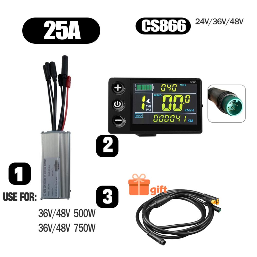 Ebike Conversion Parts 36V 48V 500W Ebike Controller 15A 22A with S966 NFC Display TFT UKC1 Display Waterproof Connector