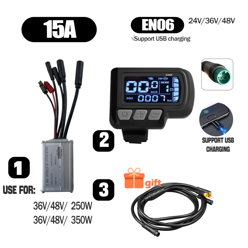 Ebike Conversion Parts 36V 48V 500W Ebike Controller 15A 22A with S966 NFC Display TFT UKC1 Display Waterproof Connector