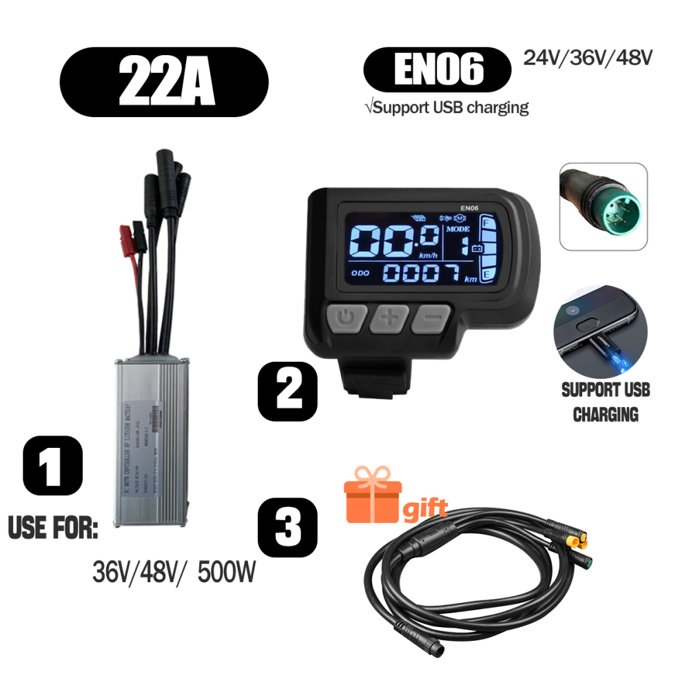 Ebike Conversion Parts 36V 48V 500W Ebike Controller 15A 22A with S966 NFC Display TFT UKC1 Display Waterproof Connector
