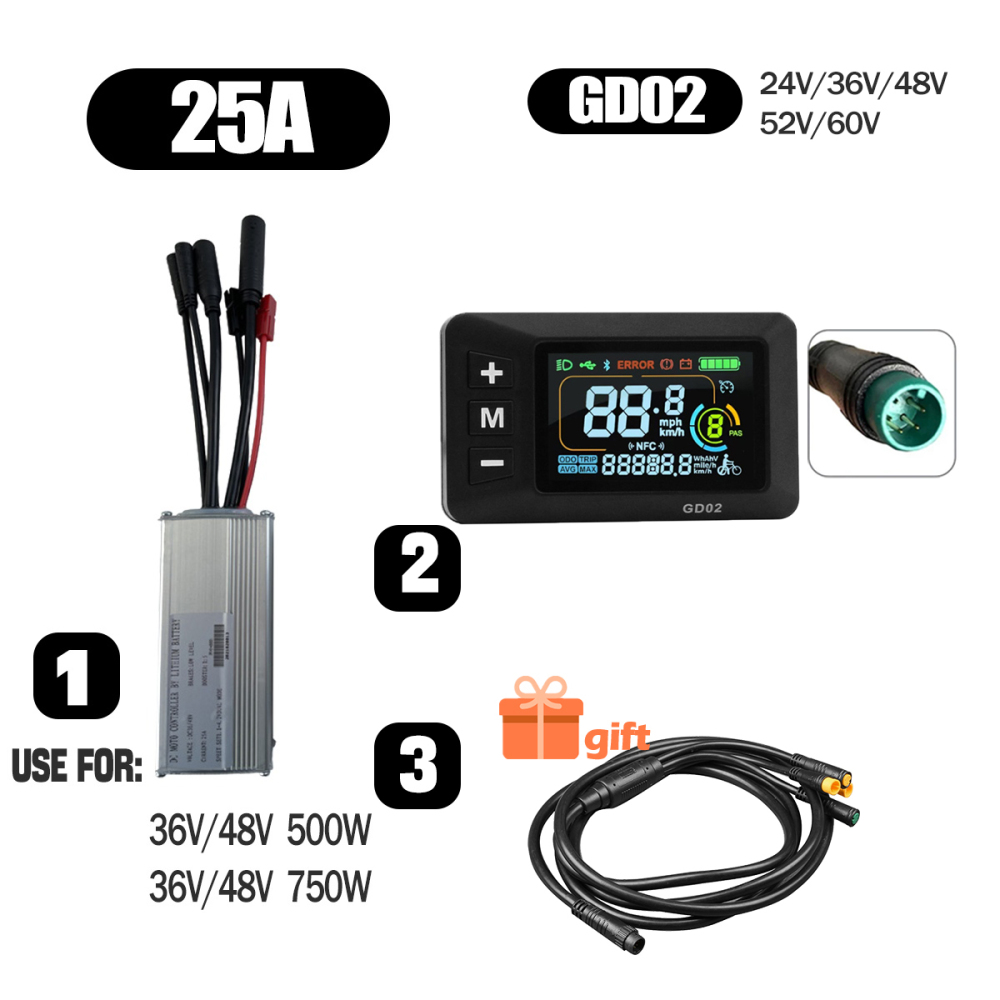 Ebike Conversion Parts 36V 48V 500W Ebike Controller 15A 22A with S966 NFC Display TFT UKC1 Display Waterproof Connector