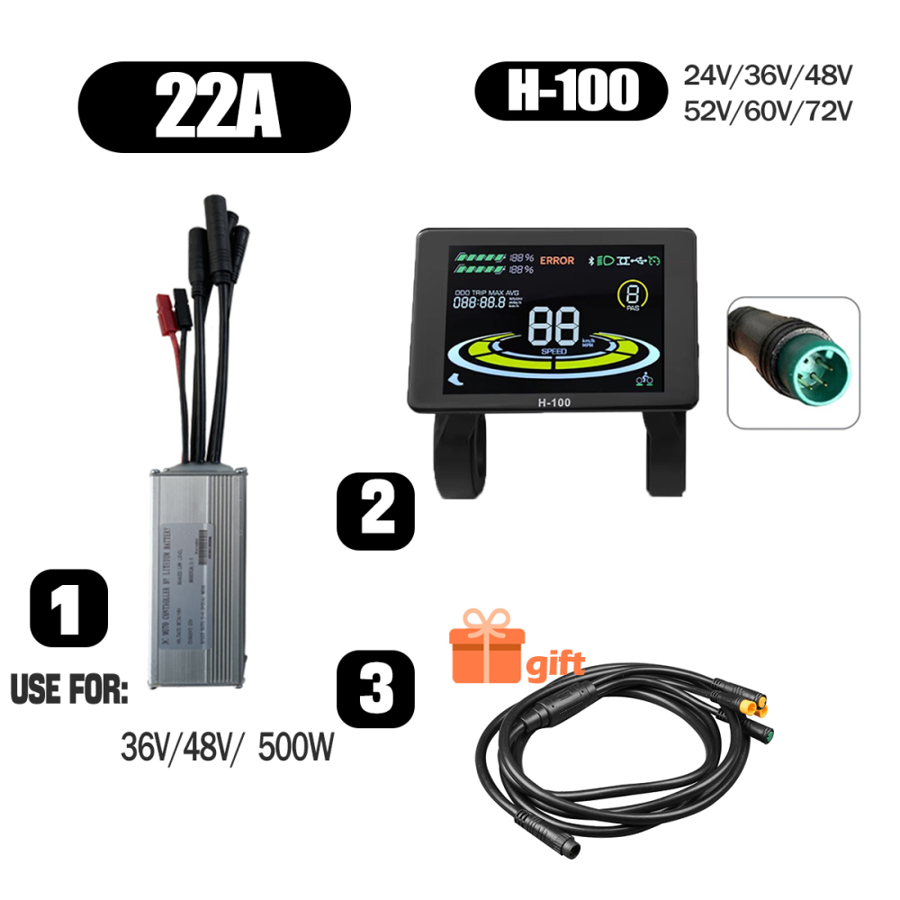Ebike Conversion Parts 36V 48V 500W Ebike Controller 15A 22A with S966 NFC Display TFT UKC1 Display Waterproof Connector