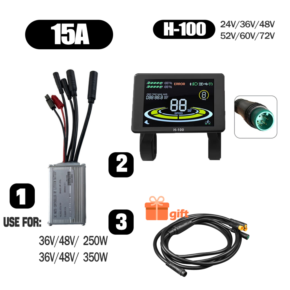 Ebike Conversion Parts 36V 48V 500W Ebike Controller 15A 22A with S966 NFC Display TFT UKC1 Display Waterproof Connector