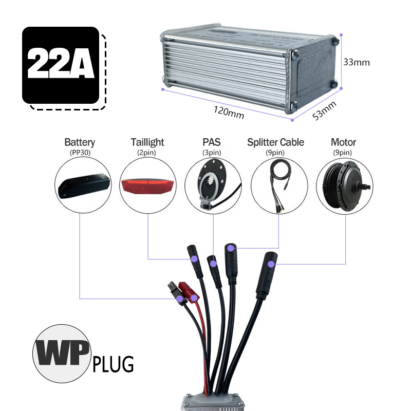 Ebike Conversion Parts 36V 48V 500W Ebike Controller 15A 22A with S966 NFC Display TFT UKC1 Display Waterproof Connector