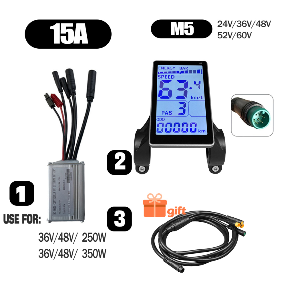 Ebike Conversion Parts 36V 48V 500W Ebike Controller 15A 22A with S966 NFC Display TFT UKC1 Display Waterproof Connector