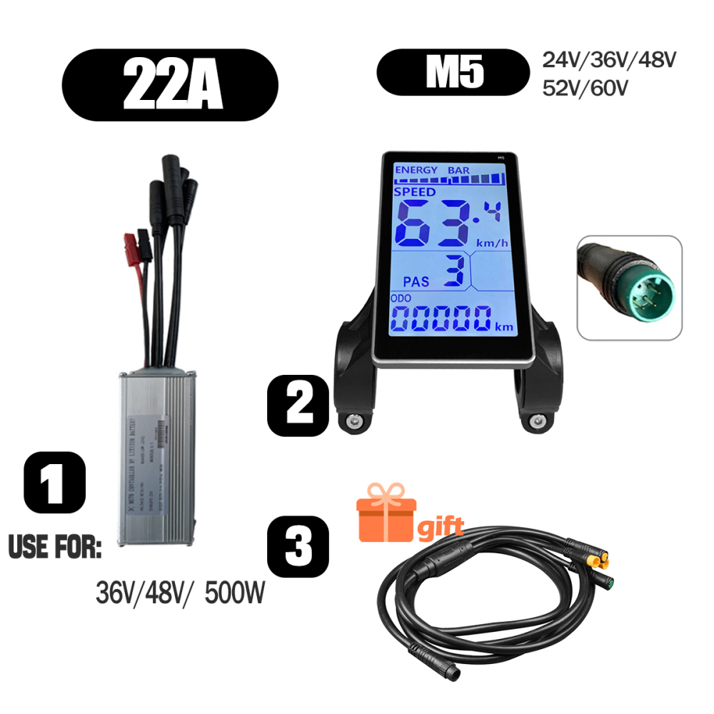 Ebike Conversion Parts 36V 48V 500W Ebike Controller 15A 22A with S966 NFC Display TFT UKC1 Display Waterproof Connector