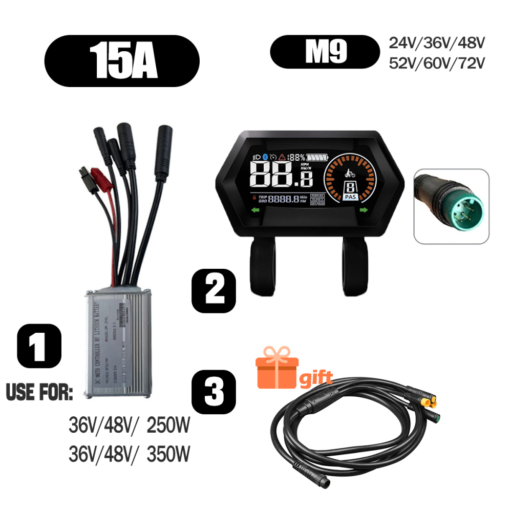Ebike Conversion Parts 36V 48V 500W Ebike Controller 15A 22A with S966 NFC Display TFT UKC1 Display Waterproof Connector