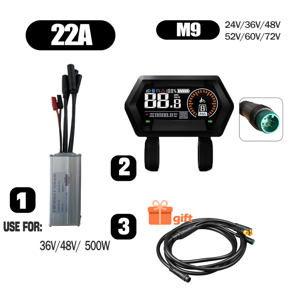 Ebike Conversion Parts 36V 48V 500W Ebike Controller 15A 22A with S966 NFC Display TFT UKC1 Display Waterproof Connector
