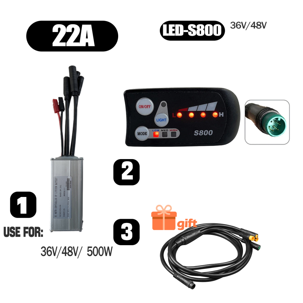 Ebike Conversion Parts 36V 48V 500W Ebike Controller 15A 22A with S966 NFC Display TFT UKC1 Display Waterproof Connector