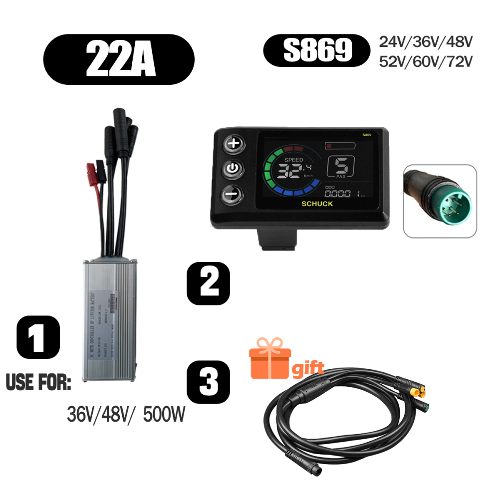 Ebike Conversion Parts 36V 48V 500W Ebike Controller 15A 22A with S966 NFC Display TFT UKC1 Display Waterproof Connector