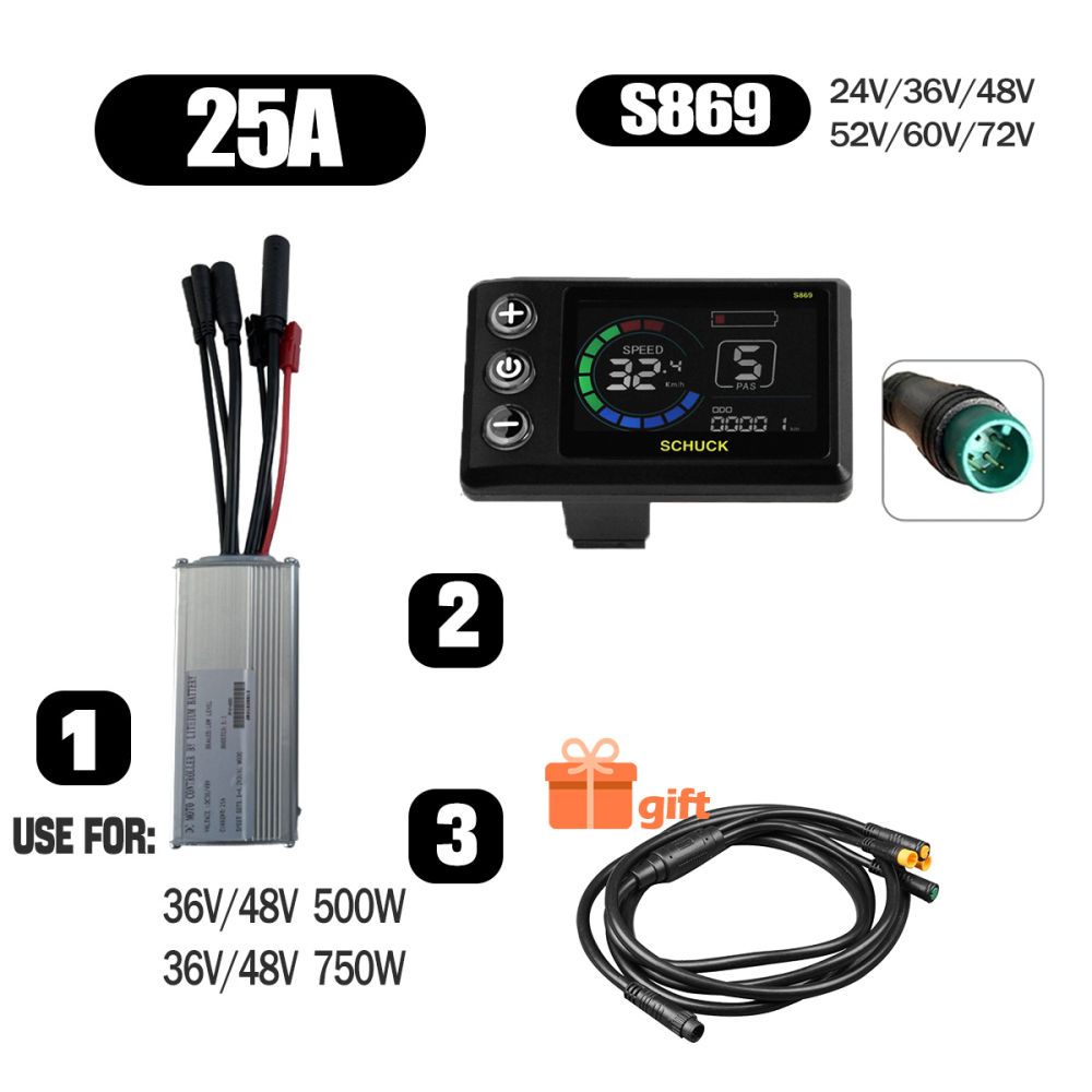 Ebike Conversion Parts 36V 48V 500W Ebike Controller 15A 22A with S966 NFC Display TFT UKC1 Display Waterproof Connector