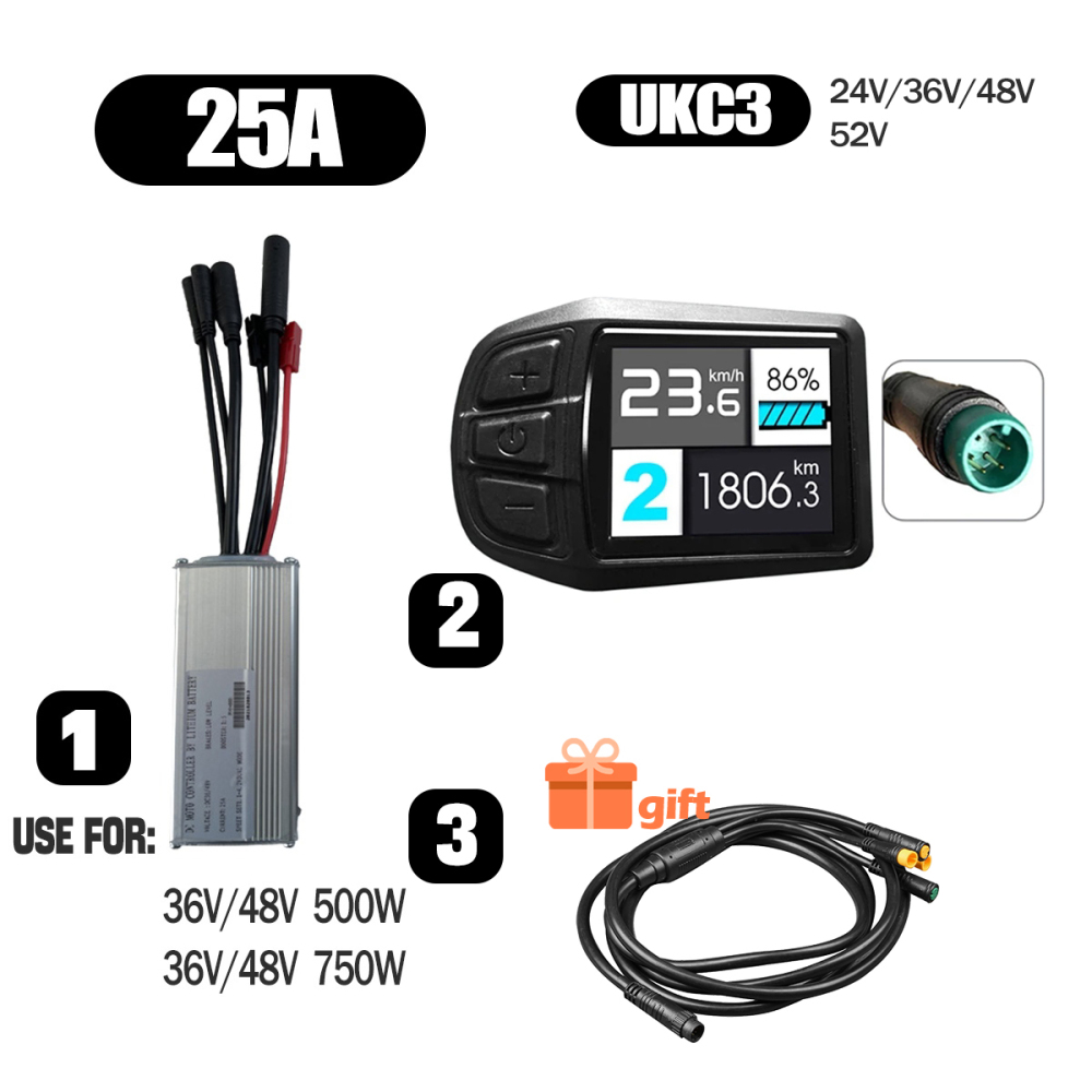 Ebike Conversion Parts 36V 48V 500W Ebike Controller 15A 22A with S966 NFC Display TFT UKC1 Display Waterproof Connector