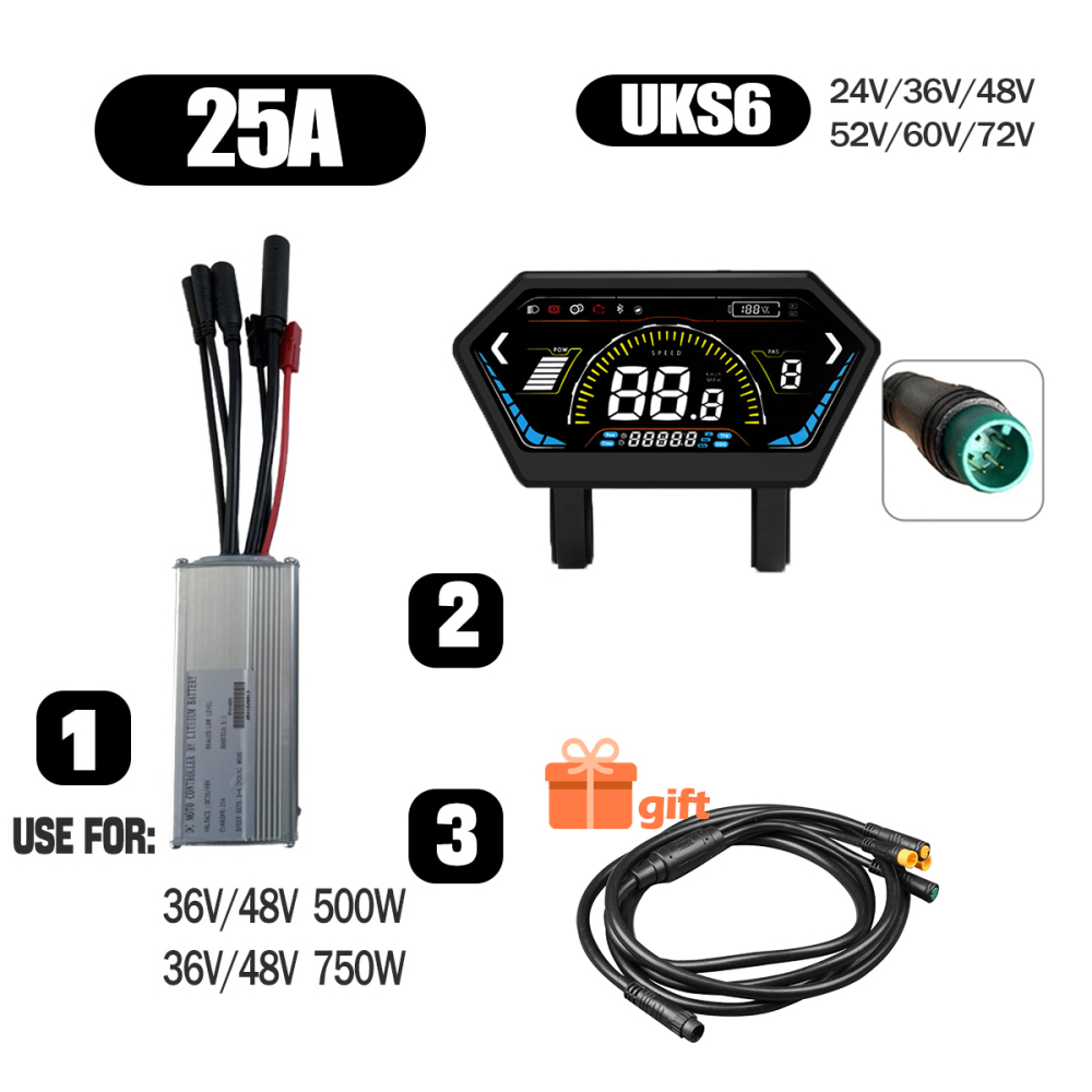 Ebike Conversion Parts 36V 48V 500W Ebike Controller 15A 22A with S966 NFC Display TFT UKC1 Display Waterproof Connector
