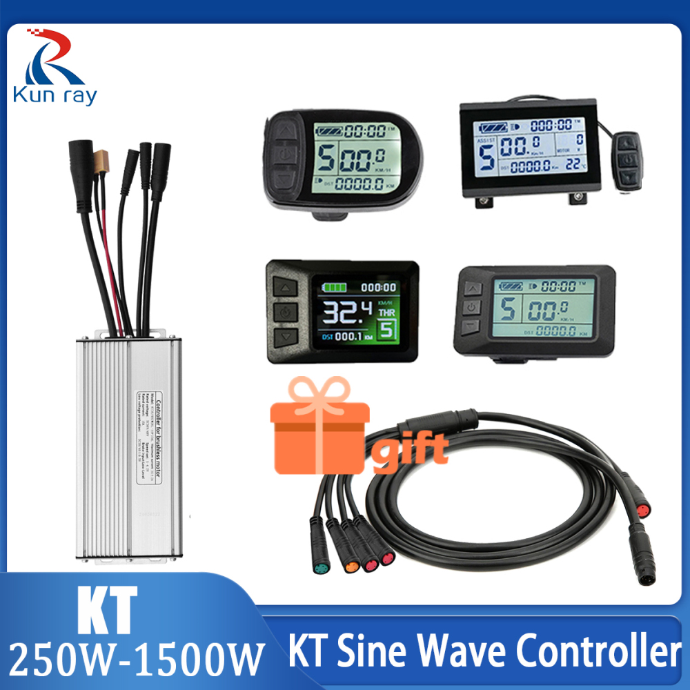 Electric Bike 500W KT Controller 25A Sine Wave with LCD3U LCD5 LCD8HU LCD10H Display 36V 48V 250W 350W Waterproof Connector 1500W 1000W Controller