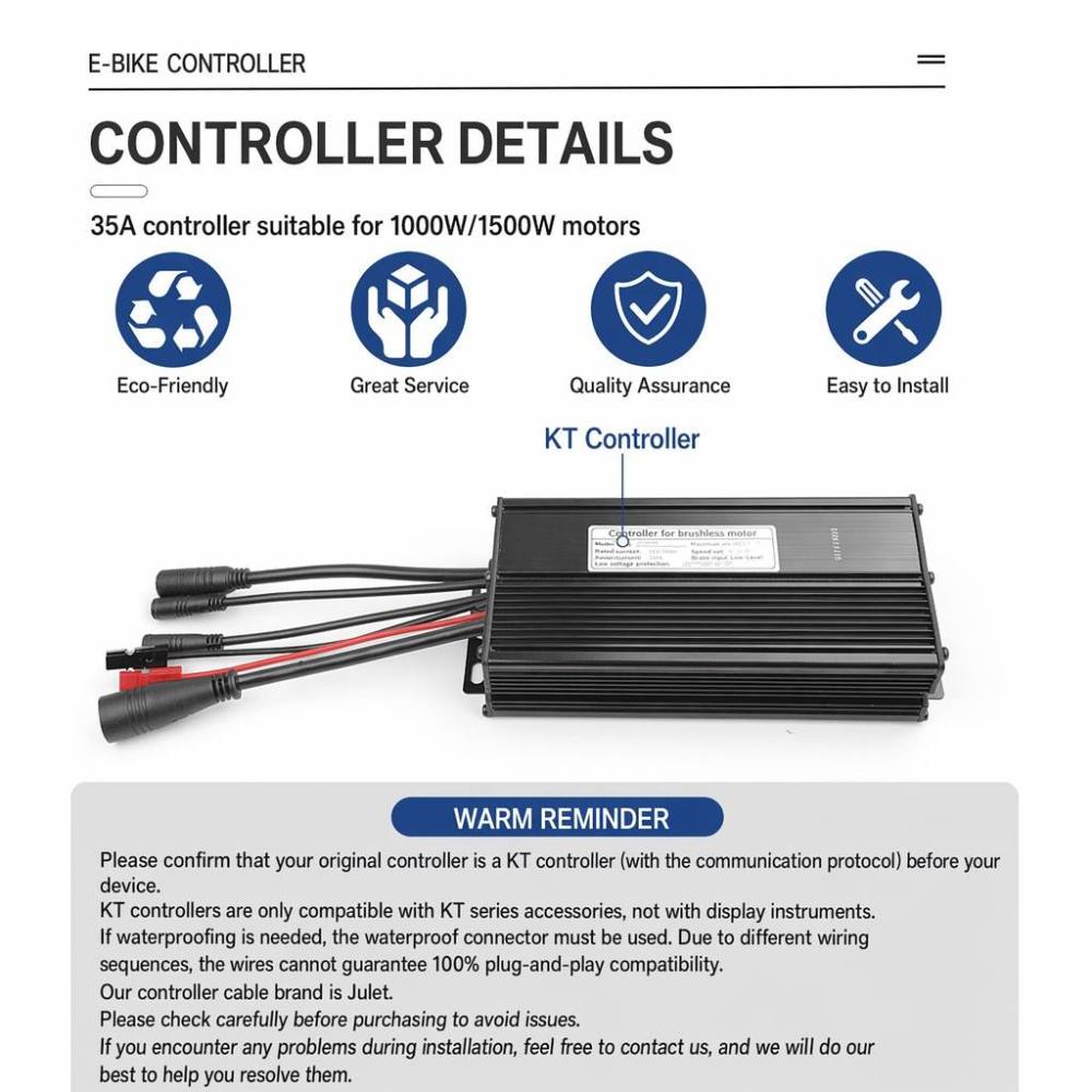 Electric Bike 500W KT Controller 25A Sine Wave with LCD3U LCD5 LCD8HU LCD10H Display 36V 48V 250W 350W Waterproof Connector 1500W 1000W Controller