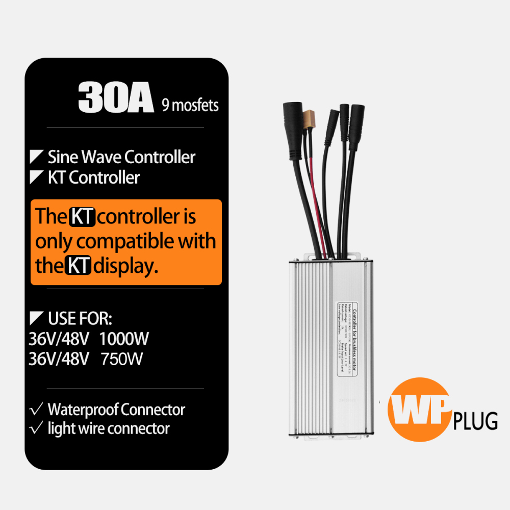 Electric Bike 500W KT Controller 25A Sine Wave with LCD3U LCD5 LCD8HU LCD10H Display 36V 48V 250W 350W Waterproof Connector 1500W 1000W Controller