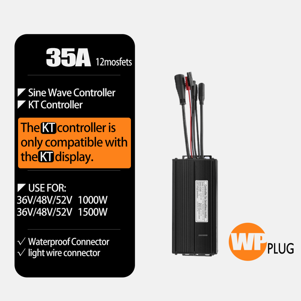 Electric Bike 500W KT Controller 25A Sine Wave with LCD3U LCD5 LCD8HU LCD10H Display 36V 48V 250W 350W Waterproof Connector 1500W 1000W Controller