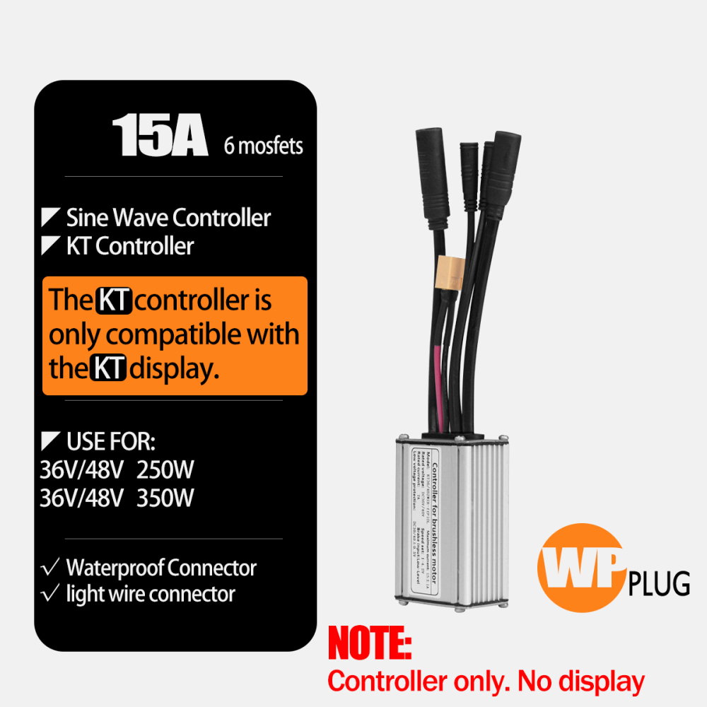 Electric Bike 500W KT Controller 25A Sine Wave with LCD3U LCD5 LCD8HU LCD10H Display 36V 48V 250W 350W Waterproof Connector 1500W 1000W Controller