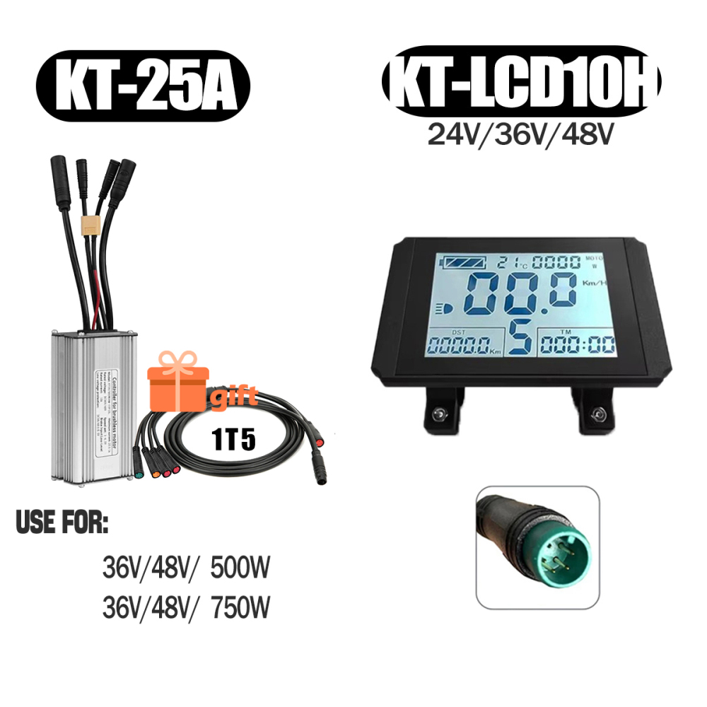 Electric Bike 500W KT Controller 25A Sine Wave with LCD3U LCD5 LCD8HU LCD10H Display 36V 48V 250W 350W Waterproof Connector 1500W 1000W Controller