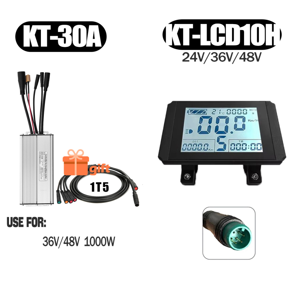 Electric Bike 500W KT Controller 25A Sine Wave with LCD3U LCD5 LCD8HU LCD10H Display 36V 48V 250W 350W Waterproof Connector 1500W 1000W Controller