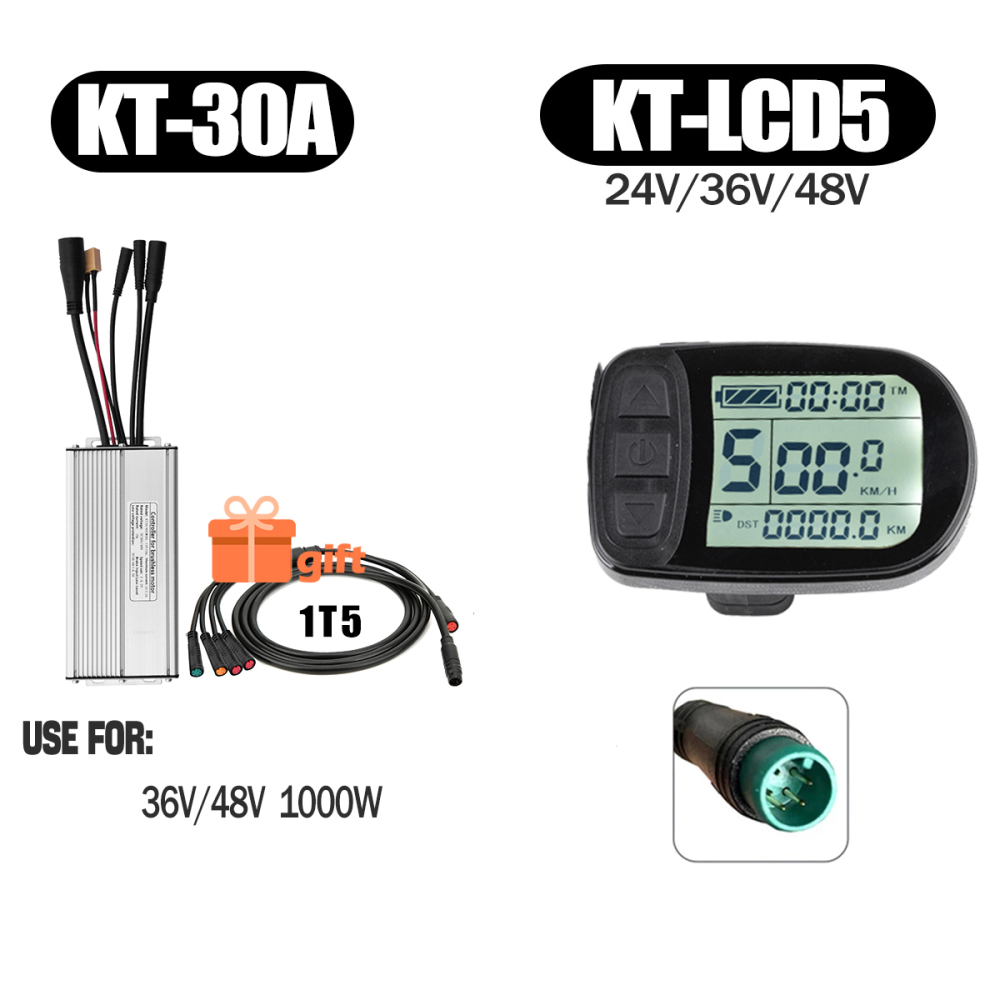 Electric Bike 500W KT Controller 25A Sine Wave with LCD3U LCD5 LCD8HU LCD10H Display 36V 48V 250W 350W Waterproof Connector 1500W 1000W Controller