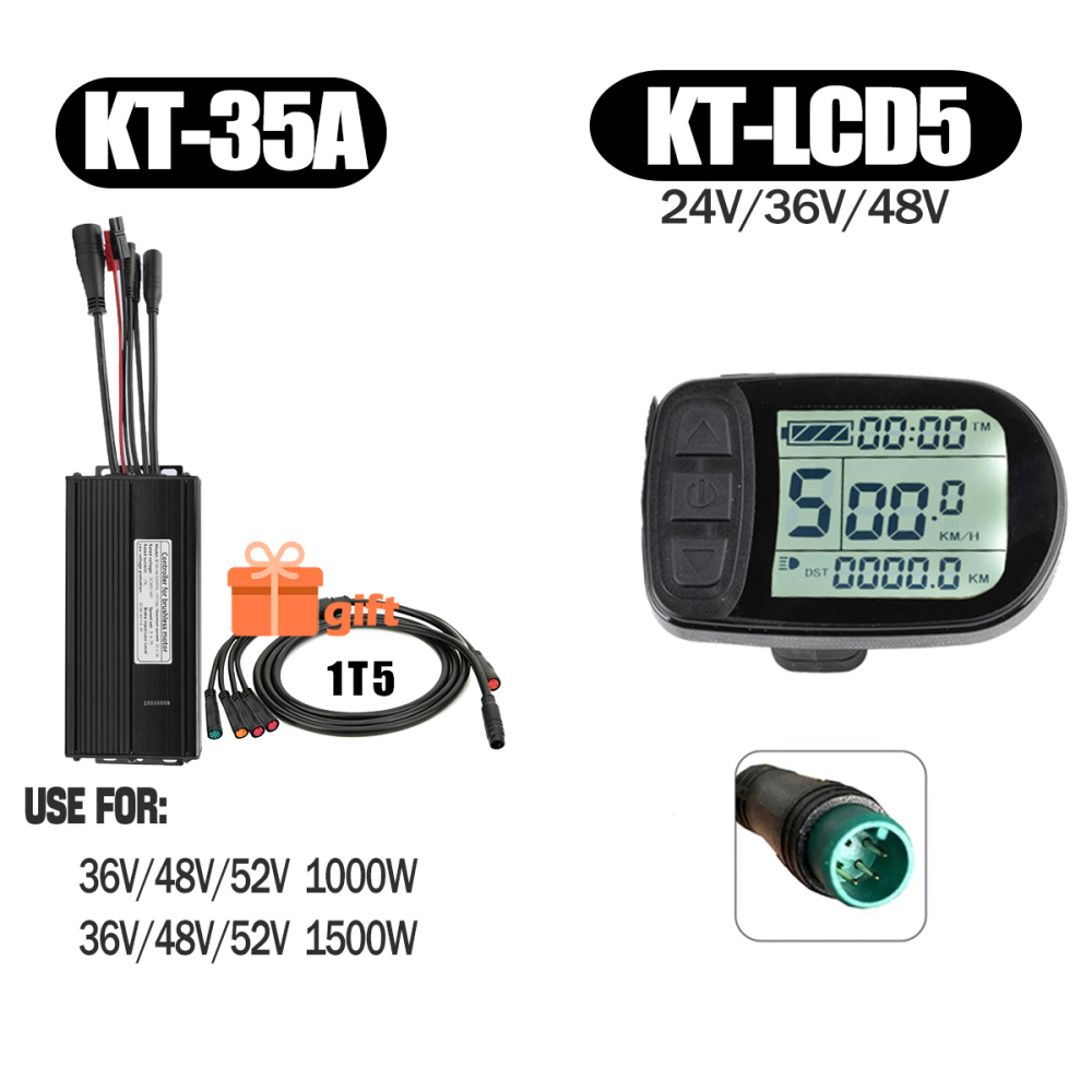 Electric Bike 500W KT Controller 25A Sine Wave with LCD3U LCD5 LCD8HU LCD10H Display 36V 48V 250W 350W Waterproof Connector 1500W 1000W Controller