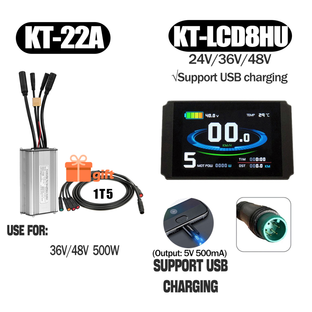 Electric Bike 500W KT Controller 25A Sine Wave with LCD3U LCD5 LCD8HU LCD10H Display 36V 48V 250W 350W Waterproof Connector 1500W 1000W Controller