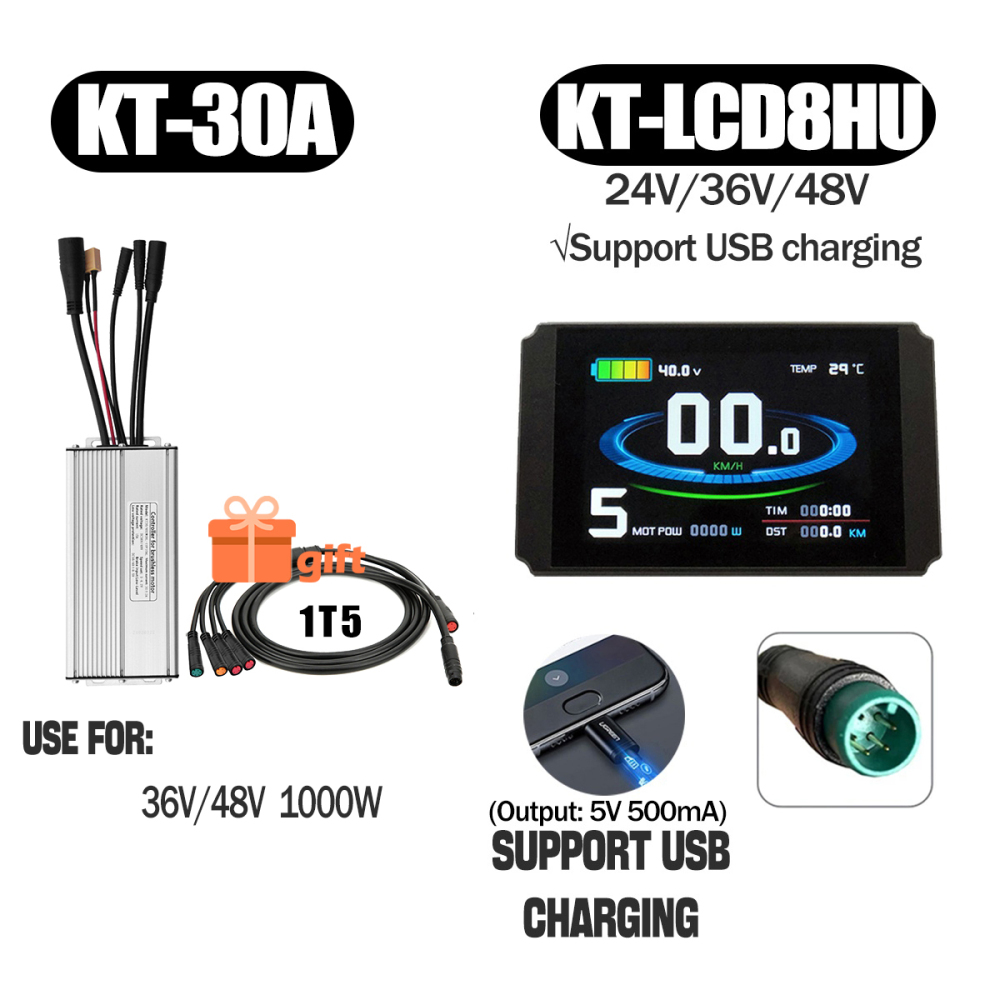 Electric Bike 500W KT Controller 25A Sine Wave with LCD3U LCD5 LCD8HU LCD10H Display 36V 48V 250W 350W Waterproof Connector 1500W 1000W Controller