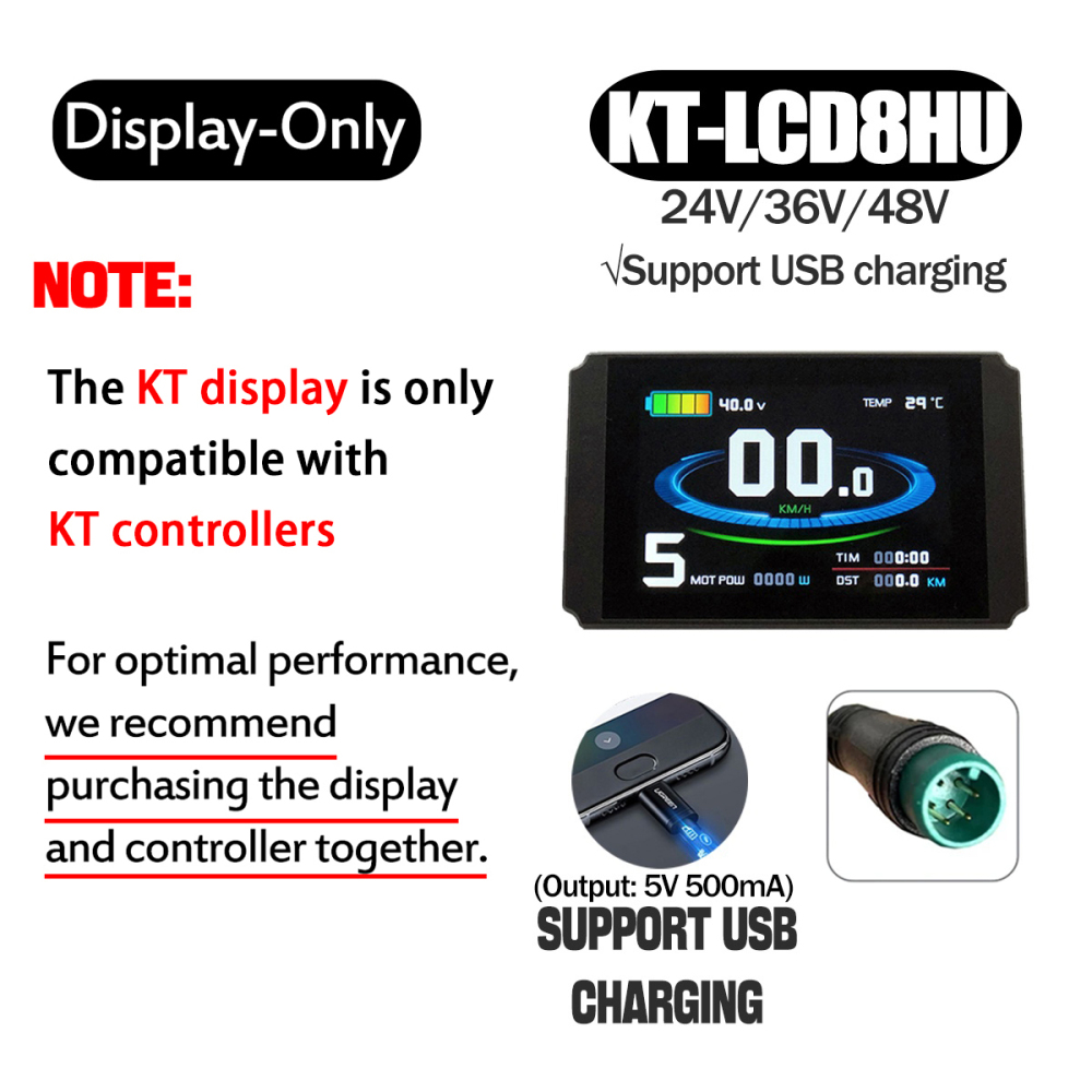 Electric Bike 500W KT Controller 25A Sine Wave with LCD3U LCD5 LCD8HU LCD10H Display 36V 48V 250W 350W Waterproof Connector 1500W 1000W Controller