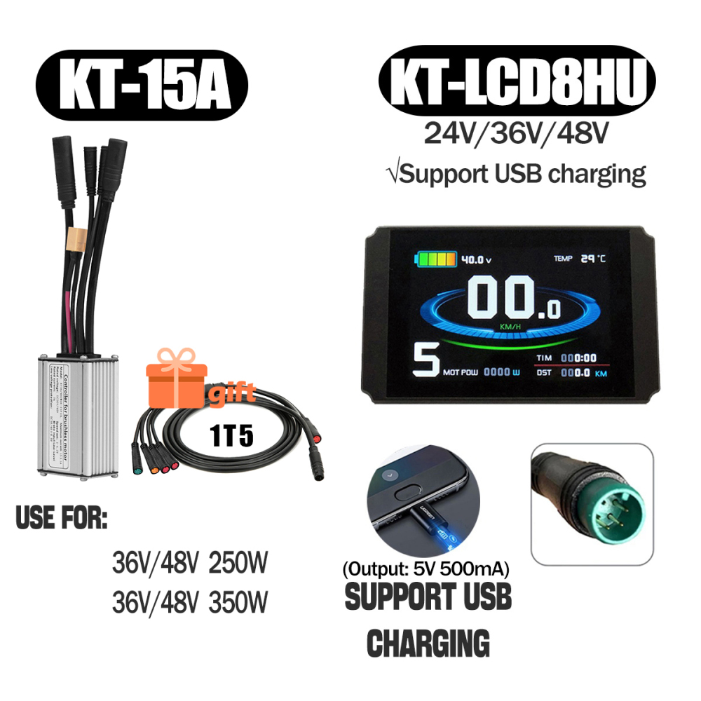 Electric Bike 500W KT Controller 25A Sine Wave with LCD3U LCD5 LCD8HU LCD10H Display 36V 48V 250W 350W Waterproof Connector 1500W 1000W Controller