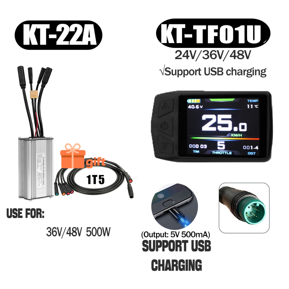 Electric Bike 500W KT Controller 25A Sine Wave with LCD3U LCD5 LCD8HU LCD10H Display 36V 48V 250W 350W Waterproof Connector 1500W 1000W Controller