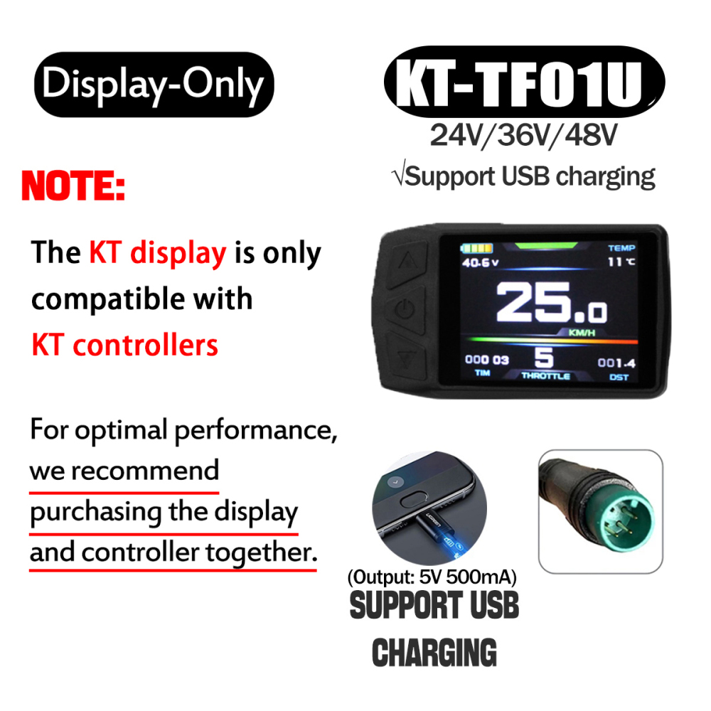 Electric Bike 500W KT Controller 25A Sine Wave with LCD3U LCD5 LCD8HU LCD10H Display 36V 48V 250W 350W Waterproof Connector 1500W 1000W Controller