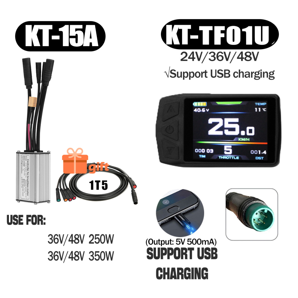 Electric Bike 500W KT Controller 25A Sine Wave with LCD3U LCD5 LCD8HU LCD10H Display 36V 48V 250W 350W Waterproof Connector 1500W 1000W Controller