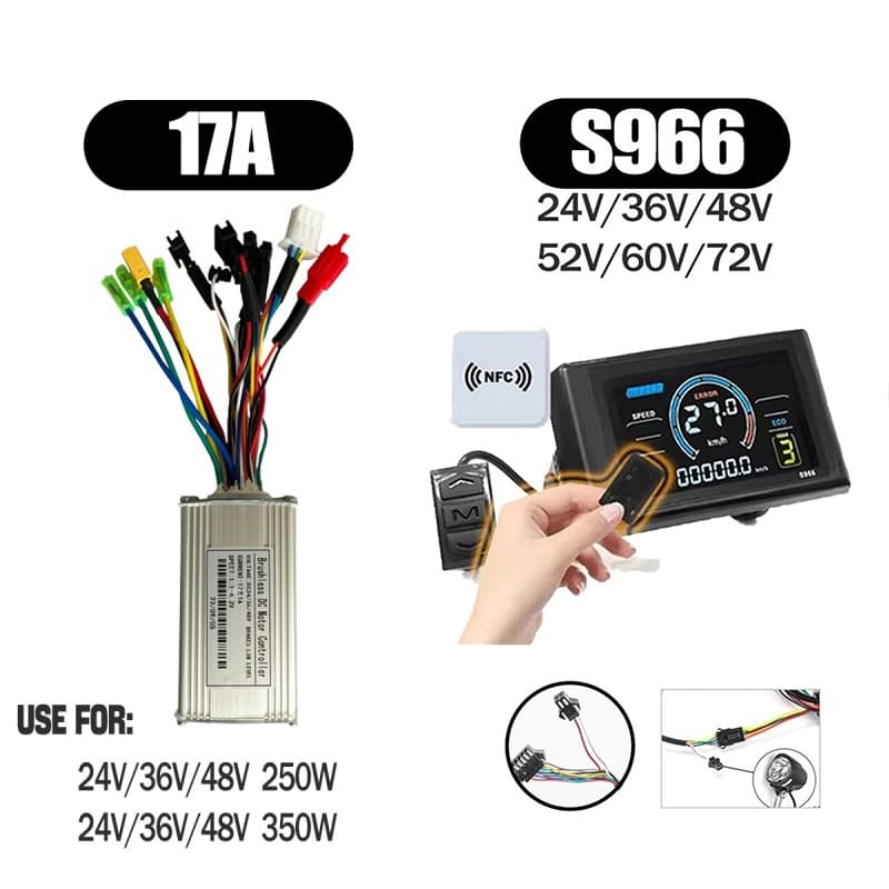 Ebike Sinawave Controller 36V/48V 17A/26A/30A with S966 NFC Display For 250W-1000W Electric Bicycle Conversion Parts E-scootor