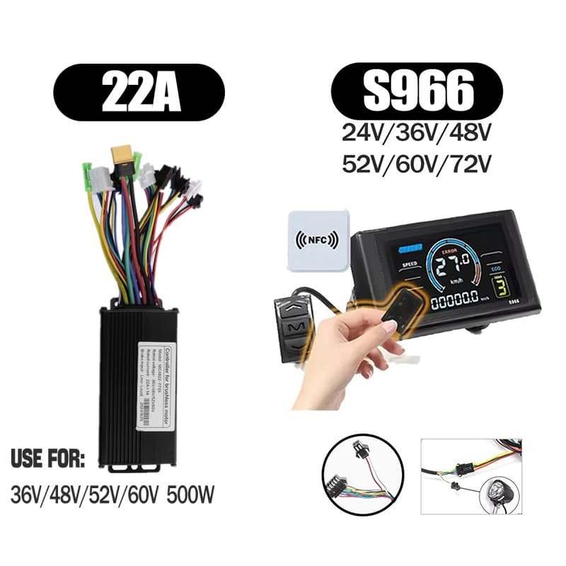 Ebike Sinawave Controller 36V/48V 17A/26A/30A with S966 NFC Display For 250W-1000W Electric Bicycle Conversion Parts E-scootor